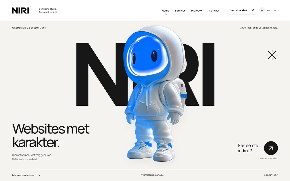 De voorpagina van de NIRI-website