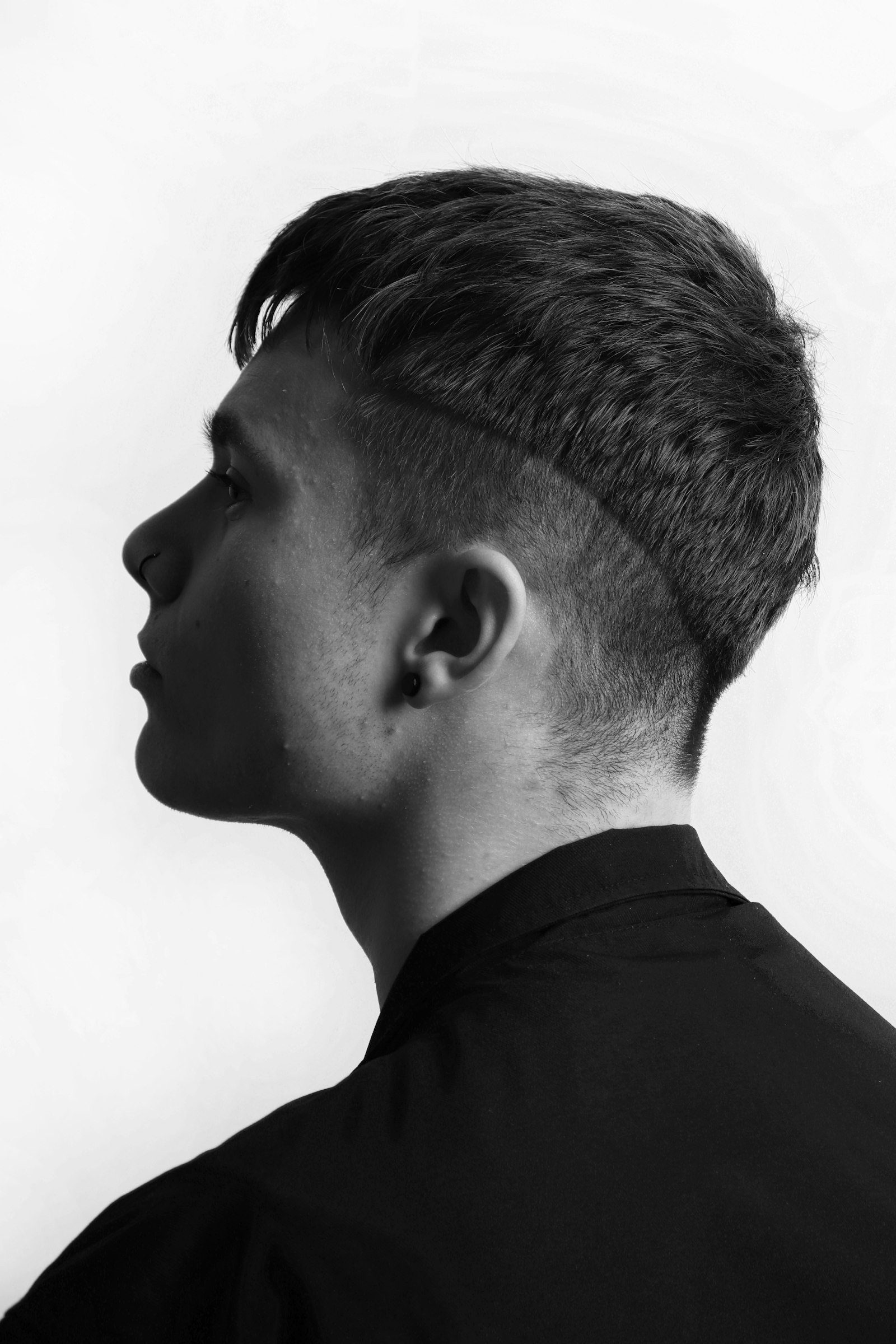 Black and white portrait of a soft fringe